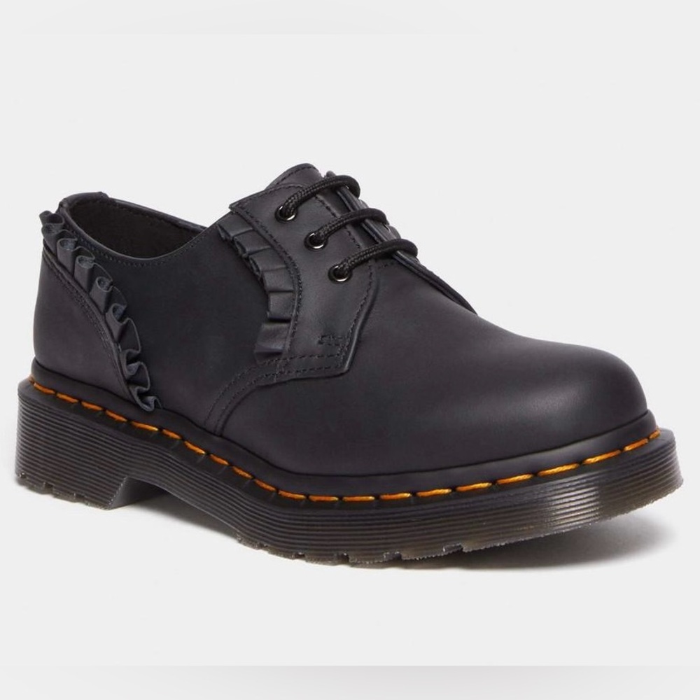 Dr. Martens Women’s SZ.7 Frill Napa Black Leather 1461 Oxford 3 Eye Shoes New